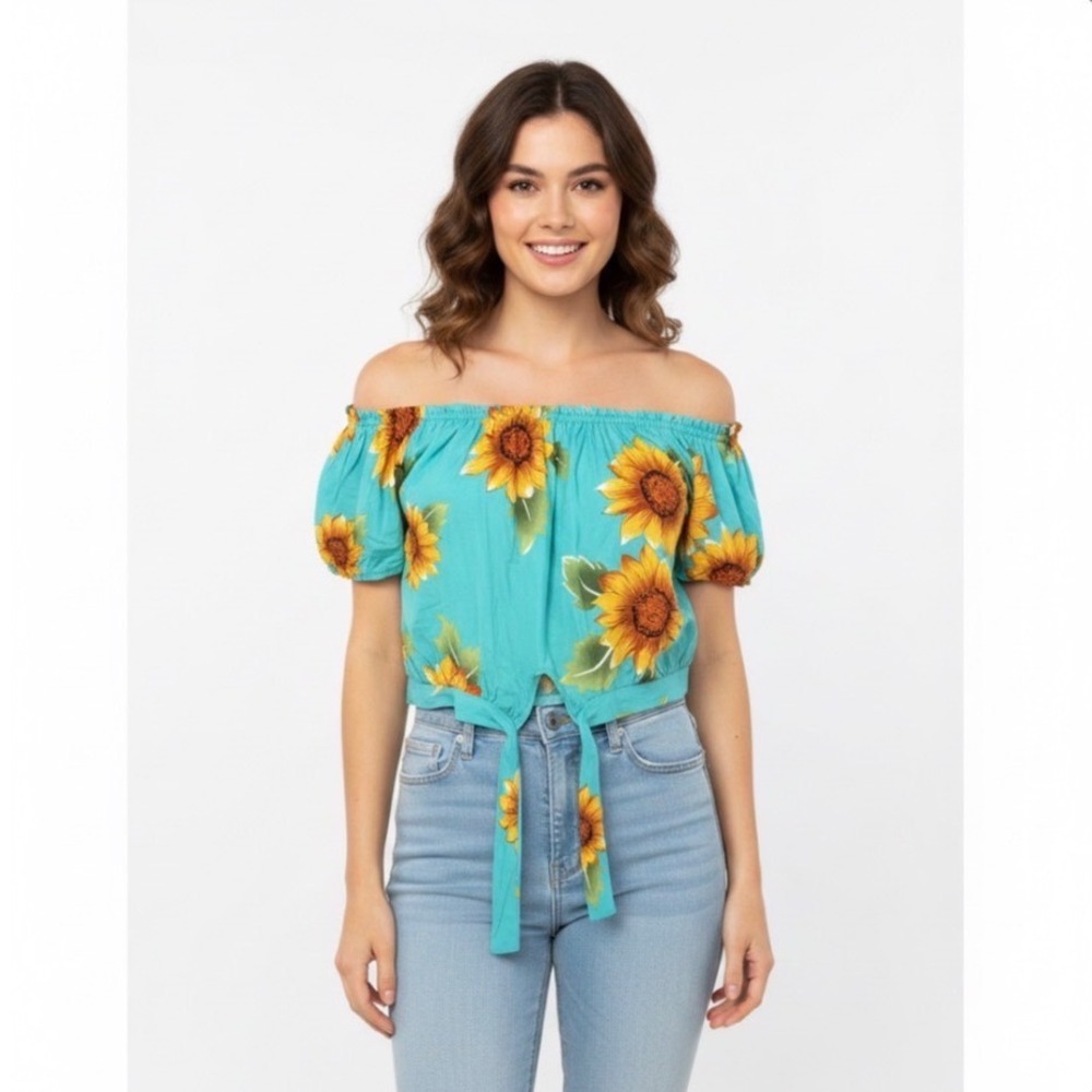 Sunflower‎ Crop Top Womens Large Turquoise Silk Blend Off Shoulder Tie
Resort